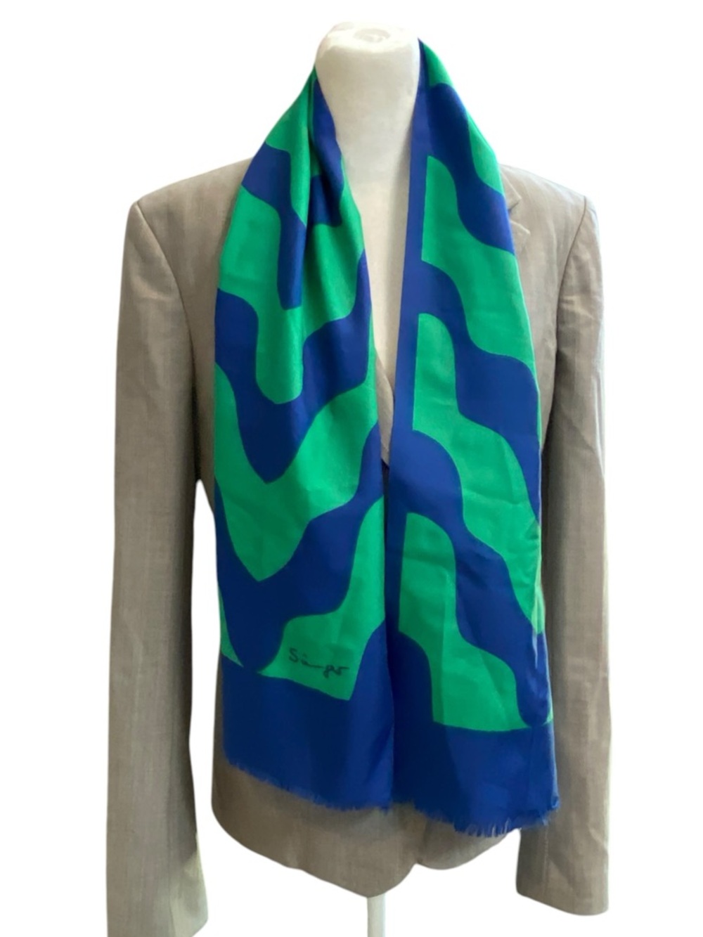SAEGER Women's Abstract Wave-Print Green & Blue Scarf - Vintage accessory